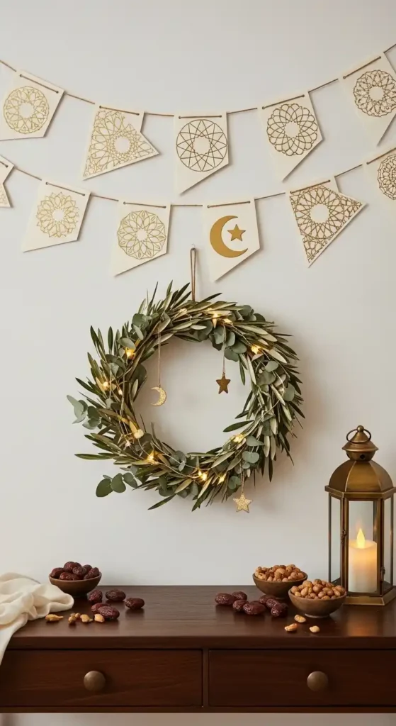 diy-eid-decoration-ideas-with-simple-wreath-and-wall-banners